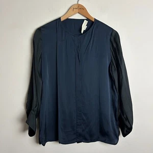 Stella McCartney Womens Top 40 Navy Black Colorblock Silk Button Front Shirt - Picture 1 of 7