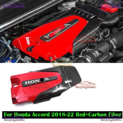 For Honda Accord 2018-22 Red+Carbon Fiber Car Front Engine Hood Bonnet Cover 1pc - Image 1 of 4