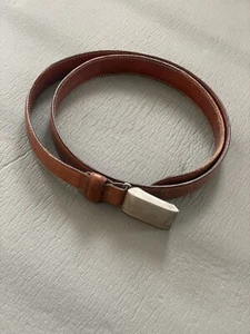 Polo by Ralph Lauren Italy Sterling Buckle on Brown Leather Belt Adjustable READ - Afbeelding 1 van 10
