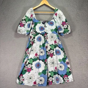 Gap Women's Puff Sleeves Smocked Sweetheart Blue White Green Floral Dress Size S - Picture 1 of 17