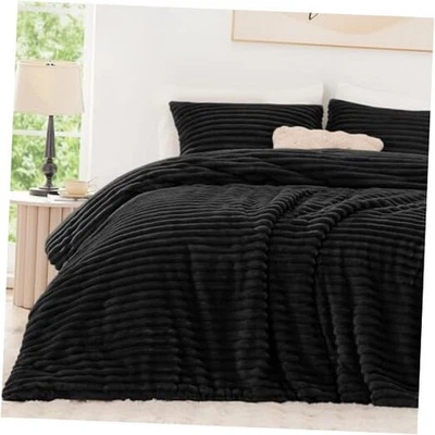  Fluffy Comforter Set Queen Size - Super Soft 3 Piece-Queen (90"X90") 01 Black — 第 1/4 张图片