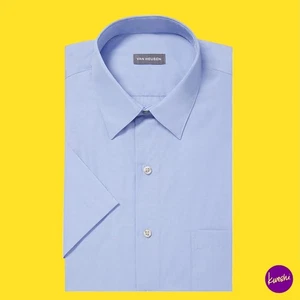 VAN HEUSEN Men's Short Sleeve Dress Shirt, Regular Fit Poplin, Cameo Blue, UK 18 - Picture 1 of 3