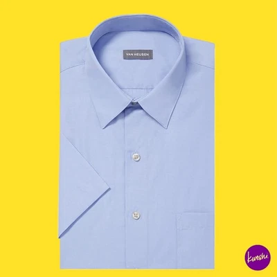 VAN HEUSEN Men's Short Sleeve Dress Shirt, Regular Fit Poplin, Cameo Blue, UK 18 - Image 1 of 3