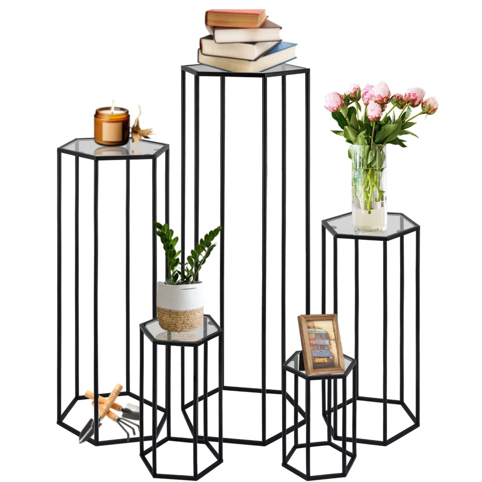 Soporte de flores hexagonal negro para plantas 5 piezas para fiesta, pedestal alto de metal... Foto 1 de 4