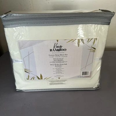 KING BAMBOO LUXURY KING SHEET SET  Fits Up To 16”- WHITE. Deep Pockets - Image 1 of 4
