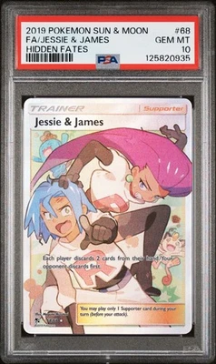 2019 POKEMON SUN & MOON HIDDEN FATES #68 FULL ART/JESSIE & JAMES PSA 10 - Image 1 of 2