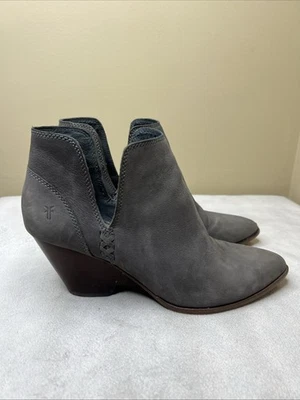 Botín Frye Reina para mujer 8,5 M gris al tobillo cuero punta tacón bloque Foto 1 de 4