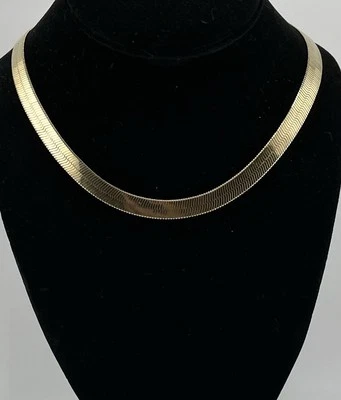 UNISEX ~ Wide 16” Heavier Gold Tone 8MM Herringbone Choker Necklace.Ex Cond - Image 1 of 4