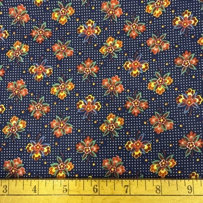 Vintage Cranston Florals & Polka Dots on Navy Cotton Fabric 88” X 44” - Image 1 of 2