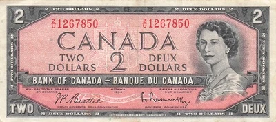 Canada  $2  Ottawa , 1954  Series  Z/U  Que. II  Circulated Banknote W Z - Image 1 of 2