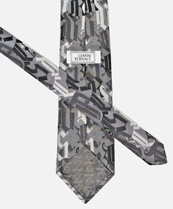 Gianni Versace italienische Gothic Buchstaben schwarz silber Seidenkrawatte 3,5"x59" gebraucht, in einwandfreiem Zustand - Bild 1 von 3