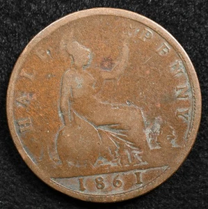 Great Britain 1/2 Penny 1861, Coin, Inv#F788 - Picture 1 of 2