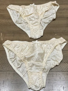 Vintage IVORY  Shiny Satin  Bikini Panty Morgan Taylor SILK  Panties x 2 - Picture 1 of 12