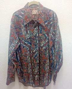 Vintage Wrangler Permanent Press Snap Western Shirt Long Tails 17 1/2 35 XL - Foto 1 di 9