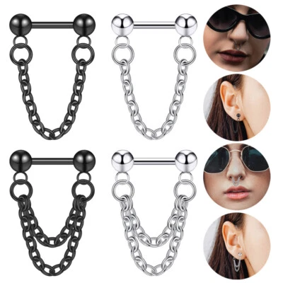 1-2Pcs Dangel Nose Rings Surgical Steel Chain Cartilage Daith Helix Earring 16G - Image 1 of 4