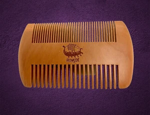 Mens Handcrafted Wooden Beard Mustache Hair Comb Brush Ironside Logo - Picture 1 of 4