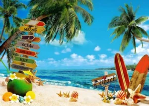7x5ft Surfboard Party Backdrop Summer Hawaiian Beach Photo Background - Picture 1 of 8