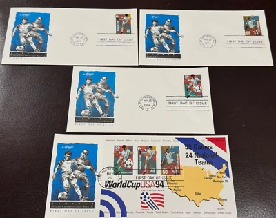 FDC 1994 World Cup Soccer set of 4 ArtMaster  FDC's #2834-2837  Perfect - Image 1 of 4