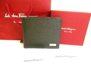 Auth Salvatore Ferragamo Dark brown and Navy blue Leather Bifold Wallet #a009 - Picture 1 of 12