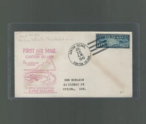US First Flight Cover Canton Island to Noumea - Ottawa Canada 1940 Pan Am - Picture 1 of 2