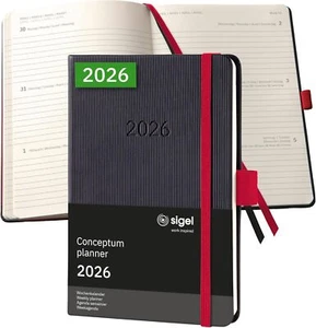 Sigel 2026 Conceptum Weekly Planner A6 Hardcover Black/Red - Picture 1 of 9