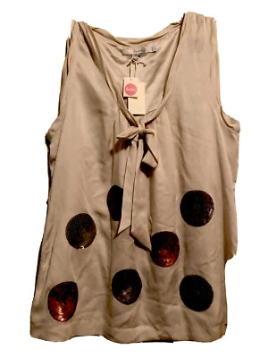 Nuevo con etiquetas Boden Seda Sin Mangas Tanque Pajarita Cuello Lentejuelas Lunares Talla 6 Foto 1 de 4