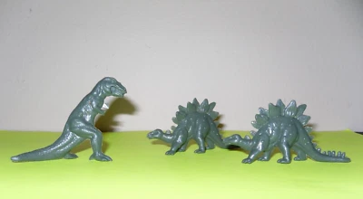 Vintage Tim Mee Toy Dinosaurs Lot (3) T-Rex & 2 Stegosaurus Green @2 inch - Image 1 of 4