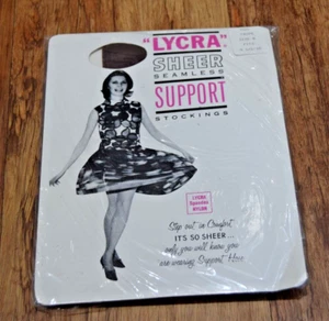 3 PAIRS US Vintage Support Stockings Taupe Size B 9.5-10 ? 1950s 1960s USA Sheer - Picture 1 of 10