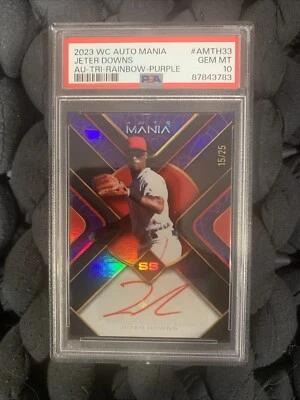 2023 WC Auto Mania Jeter Downs RC PSA 10 Pop 1 Auto Tri-Rainbow-Purple #/25 Nats - Image 1 of 4