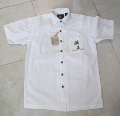 NUEVA Camisa de Campamento Jimmy Buffet Margaritaville Botón Frontal PARA HOMBRES S Blanca con Palmas Foto 1 de 4