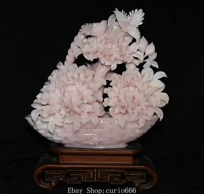 China Natural Rosa Xiu Jade Talla Peonía Flores Pájaro Animal Flor Cesta Estatua Foto 1 de 4