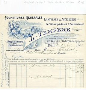 Paris IVème - Belle Entête Lanternes & Accessoires de Vélocipèdes & d'Autos 1905 - Picture 1 of 1