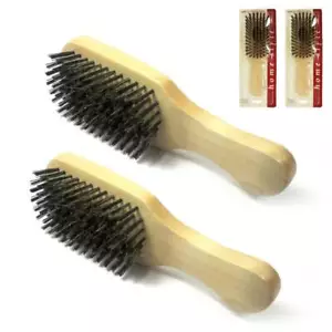 2 Men Hair Brush Boar Bristle Beard Mustache Comb Military Hard Wood Handle Palm - Picture 1 of 1