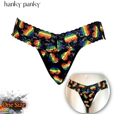 Tanga Hanky Panky para mujer talla única Playful Pride tiro bajo 6F1582 negro nuevo con etiquetas Foto 1 de 4