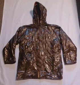 VINTAGE WIPPETTE RAINTHINGS VINYL RAINCOAT SIZE SMALL Brown Flannel Lined - Picture 1 of 15