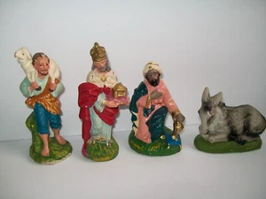Vintage Pappmaché Krippenfiguren Könige Hirte Esel Italien - Bild 1 von 4