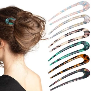 6 Pieces French Style Hair Pins U Shaped Hairpin Acetate Hair Sticks Forks To... - Picture 1 of 6
