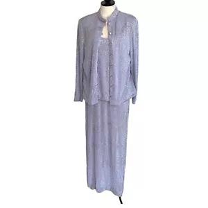 Huey Waltzer Saks Fifth Avenue Vintage Maxi Dress Jacket Set Size 12 Embellished - Picture 1 of 12