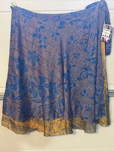Falda envolvente reversible de seda Darn Good Yarn Sari para mujer talla 4-12 hasta el tobillo - Imagen 1 de 12