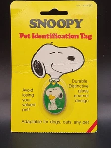 Vintage Snoopy Pet Tag, Durevole Vetro Smaltato Verde Distintivo - Foto 1 di 4
