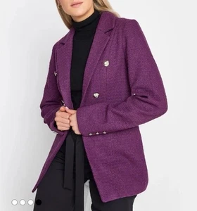 Blazer largo alto Sally EE. UU. 14 UK 18 púrpura Boucle ropa de trabajo profesional nuevo con etiquetas - Imagen 1 de 6