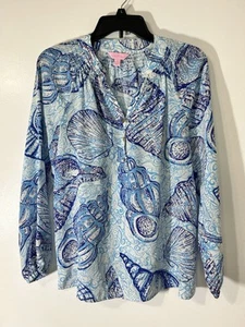 Lilly Pulitzer Elsa Stuffed Shells True Blue Silk Seashell Sirens Blouse Size XS - Picture 1 of 12