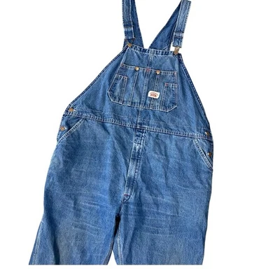 Macacão jeans vintage Round House masculino tamanho 3XL babadores algodão EUA 48x31 cintura 48 - Imagem 1 de 4