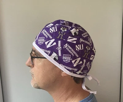 Northwestern Wildcats Surgical Scrub Cap, Tie in back Northwestern Scrub - Image 1 of 3