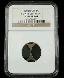 Jefferson 5C Bowtie Clip Blank NGC MINT ERROR  Mint Error US Five Cent Clip 5521 - Picture 1 of 2