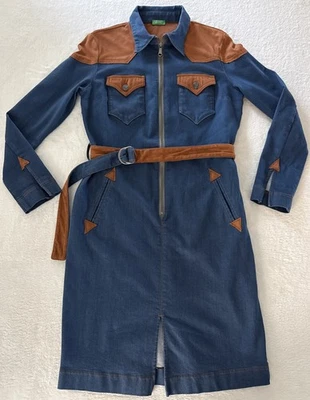 Vestido jeans United Colors of Benetton ocidental manga longa GRANDE até o joelho - Imagem 1 de 4