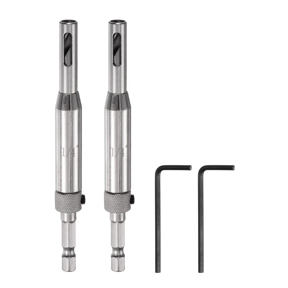 Juego de 2 brocas autocentrantes vástago hexagonal de 1/4" para bisagras, plateado Foto 1 de 4