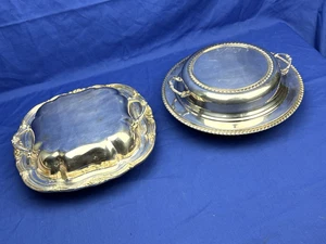 2 Beautiful C.1910 Covered Serving/Casserole Dishes, Silver Plate Clean No Dents - Picture 1 of 15