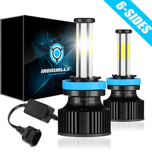 6-Sides H8 H11 H9 Headlight LED High Kit Low Beam Bulbs Bright Super 6500K White - Picture 1 of 12