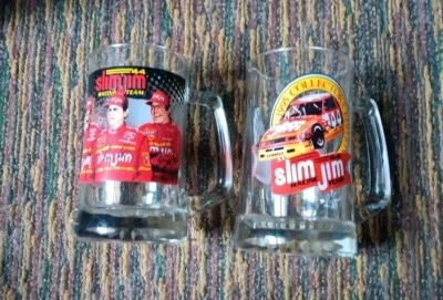 2 Slim Jim NASCAR Bush Series Heavy Glass 24 Oz. Mugs #44 Race Team, NOS - Image 1 of 3